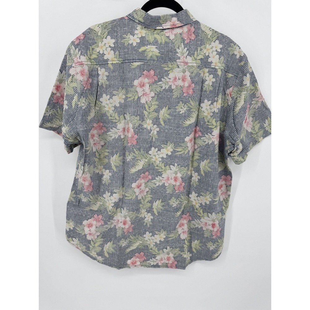 Tommy‎ Bahama Relax Mens XL Blue Striped Floral Tropical Short Sleeve Shirt - Picture 3 of 9